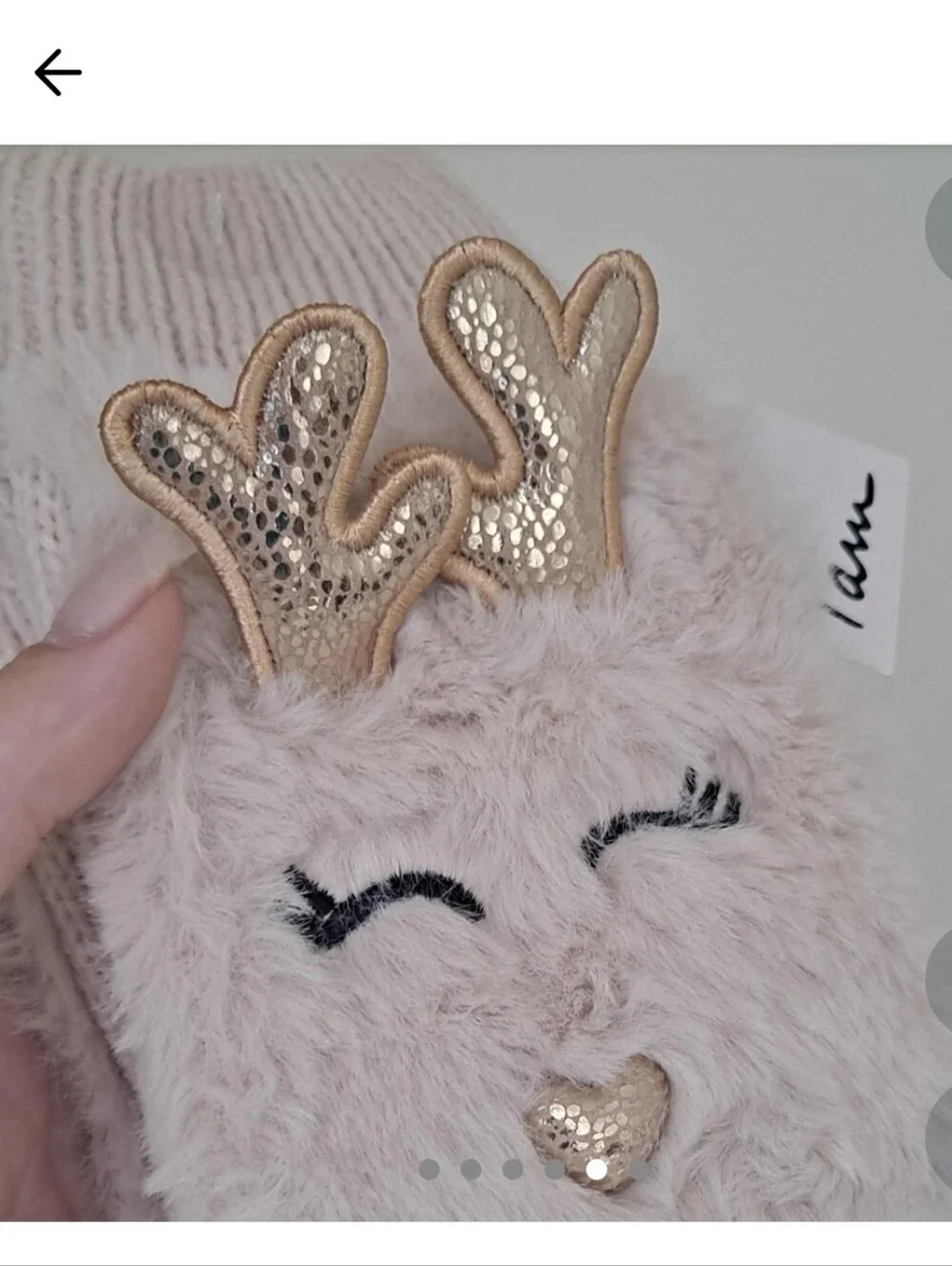 I AM Beige faux fur knit Fingerless Gloves Reindeer Mittens Holiday BRAND NEW